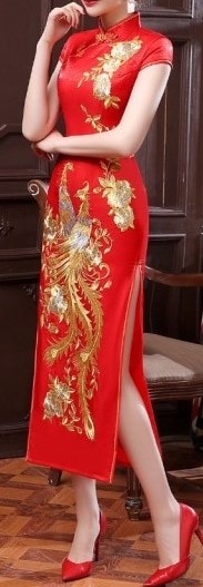 Chinese slit silk dress